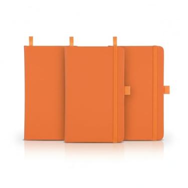 Imagem de Caderno A5 Capa Dura em PU, 80 Folhas Pautadas na Cor Bege, com Elástico e Suporte para Caneta, Tamanho 21x14,5cm (3, Laranja)