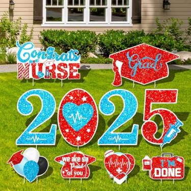 Imagem de Quera 10 Peças De Placas Jardim Para Formatura Enfermeira Com Glitter E 20 Estacas, Boné Formatura, Placa Gramado À Prova D'Água, Decorações Parabéns, Suprimentos Decoração Festa Enfermagem Médica