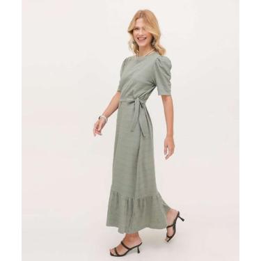 Imagem de Vestido Midi Feminino Textura Amarração Marisa-50006, Verde, M