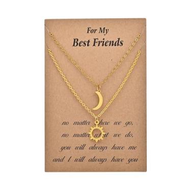 Imagem de Warmhope Colar dourado encantador: Colar de sol e lua banhado a ouro 14k para mulheres, moda diária e ocasiões, Universal size, Latão, Sem Pedra Preciosa