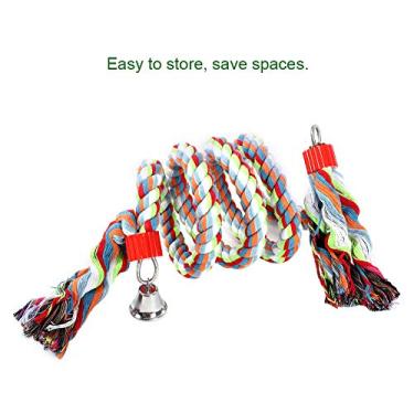 Imagem de Zerodis Brinquedo de Pássaro de Corda Espiral de Algodão Com Sino, Balanço de Escalada de Papagaio de 1,6 Metros, Poleiro Elástico para Papagaios Grandes, Médios e Pequenos, Estrutura de Atividade