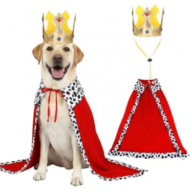 Imagem de Fantasia de Rei de Cachorro, Fantasia de Dia das Bruxas Engraçado Pet King Capa e Coroa, Fantasias de Príncipe de Estimação Cosplay para Halloween Natal, Vestido de Aniversário do Príncipe Capa para