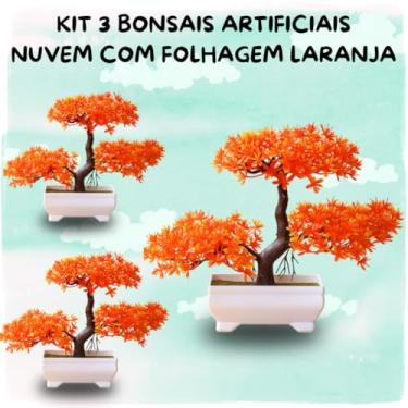 Imagem de Genérico, Kit 3 Bonsais Artificial Nuvem Folhas Laranja Vibrante–Decoração Zen Sofisticada Beleza Sem Cuidados