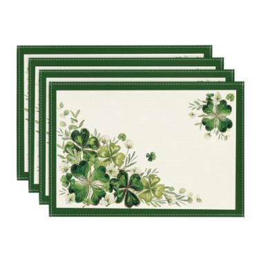 Imagem de Artoid Mode Shamrocks Jogo americano de folhas florais do dia de São Patrício, conjunto com 4, tapetes de mesa irlandeses da sorte 30,5 x 45,7 cm para decoração de festa, cozinha, jantar
