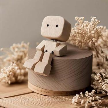 Imagem de Boneca de madeira de balanço encantadora, estatueta de homem de madeira com pernas agitadas em miniatura, decoração de mesa feita à mão com movimento de oscilação suave (sem óculos)