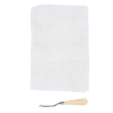 Imagem de Pissente Malha de Tricô para Tapete, Kit de Ferramentas para Tecer Tapetes de Crochê Com Material de Fibra de Vidro para Decoração de Casa Em Almofadas (Pano de malha 50cm + agulha de crochê cabo de)