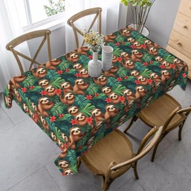 Imagem de ZTPOWQA Toalha de mesa de jantar com estampa de selva tropical preguiça em vermelho, 89 x 139 cm, retangular, impermeável, reutilizável, festa de jantar