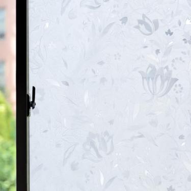 Imagem de GORGECRAFT Película de privacidade para janela de tulipa fosco estático cobertura de porta de vidro reutilizável removível não adesivo flores adesivos adesivos para casa escritório banheiro quarto