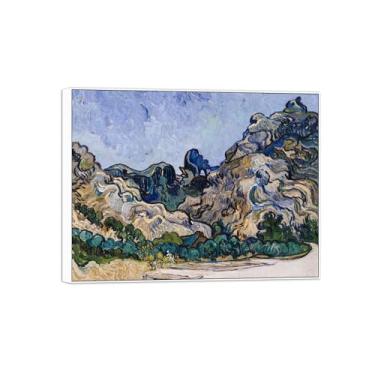 Imagem de Vincent van Gogh Famosa pintura em tela de arte de parede pronta para pendurar. Paisagem de montanha. Imagem em moldura branca para decoração de sala de estar 70 x 90 cm 27 x 35 pol