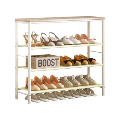 Imagem de INGIORDAR Organizador de sapateira, prateleira organizadora de metal de 5 camadas com placa de MDF industrial e tecido de camada para armário de entrada, quarto, sala de estar e garagem (branco, 4
