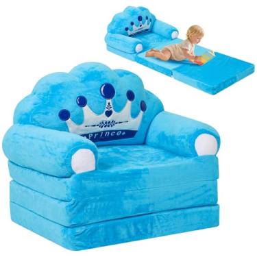 Imagem de Sofá infantil, cadeira dobrável para crianças, sofá dobrável 2 em 1, macio para crianças, móveis para sala de jogos, sofá infantil para crianças de 1 2 a 3 anos ou mais, presente de aniversário (azul)