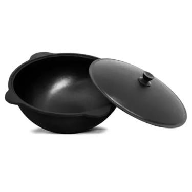 Imagem de Panela de forno holandês com tampa de alumínio 16 L (16,9 litros) - forno holandês de acampamento - ferro fundido uzbeque kazan - conjunto de panelas de ferro fundido - panelas de acampamento premium