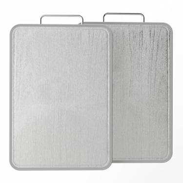 Imagem de ANYZONE Tábua de corte de aço inoxidável (43 x 28 cm), tábua de corte de metal 316 dupla face grande para cozinha, grau alimentício, sulcos profundos de suco, não tóxica, pode ser lavada na