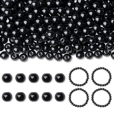 Imagem de NUKAYAI 500 peças de contas de vidro redondas pretas de 8 mm para pulseiras, suprimentos de contas de cristal de vidro para pulseira, kits de fabricação de artesanato, brincos, colares (preto)