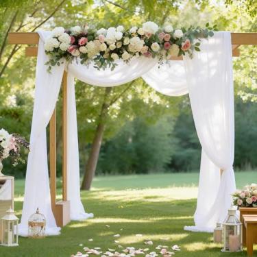 Imagem de Shillance Tecido drapeado de arco de casamento branco, 1 pacote com 73,7 cm x 5,8 m de tecido transparente, cortina de arco, cortina de teto, para decoração de festa de aniversário