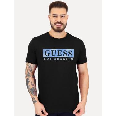 Imagem de Camiseta Guess Masculina Logo Los Angeles Sky Block Preta-Masculino