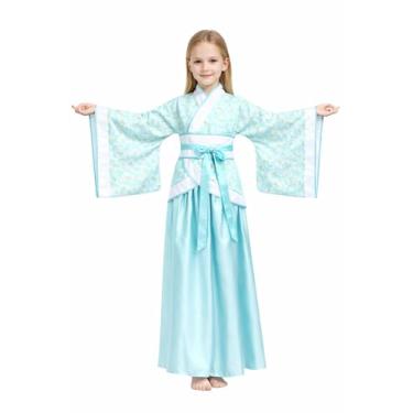 Imagem de Lazutom Vestido chinês tradicional Hanfu para meninas, fantasia chique para festas de Natal, carnaval, Azul, 12-13 Anos