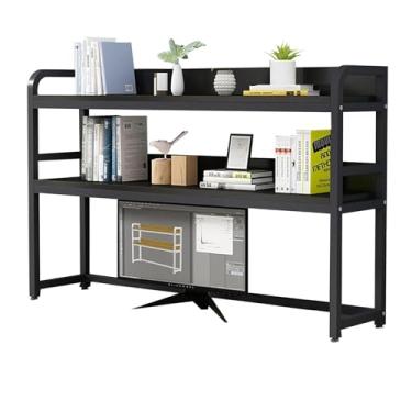 Imagem de Estante para mesa de computador - prateleira organizadora de estante de mesa ajustável, estante de ferro forjado e metal de 2 camadas para mesa de computador, dormitório e mesa de trabalho