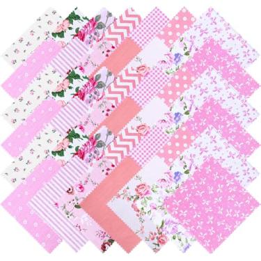 Imagem de ElevateTech 42 pacotes de berloques rosa para quilting 5x5 berloques quadrados pré-cortados tecido acolchoado tecido de algodão tecido acolchoado patchwork floral para costura DIY artesanato