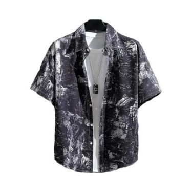 Imagem de Camisa Unissex De Manga Curta Estampada Casual Para Praia, Blusa Fina 