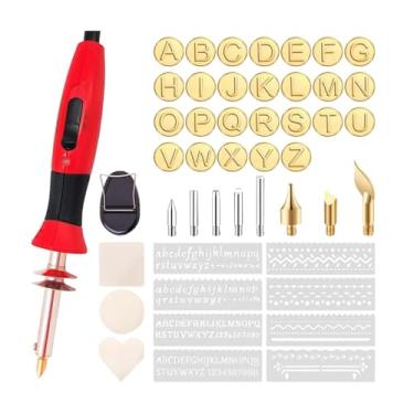 Imagem de UGPLM Ferramenta de pirografia com 26 letras e suporte de metal, caneta elétrica com fio para artesanato em couro, entalhe detalhado em cabaças (faça você