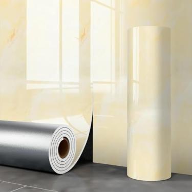 Imagem de Papel de parede dourado imitação de azulejo de mármore efeito de mármore autoadesivo papel de parede impermeável para paredes de cozinha e banheiro tempestade de areia 40 * 300 cm