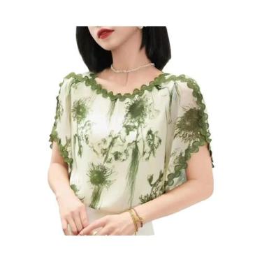 Imagem de Blusa plus Size Estampada Elegante De Verão Com Manga Curta Para Mulhe