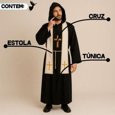 Imagem de Fantasia Padre Freira Monge Premium com Túnica e Estola Modelo:Túnica 