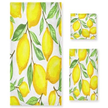 Imagem de xigua Conjunto de toalhas de banheiro com limões amarelos absorventes macios 3 peças toalha de banho toalha de mão toalhas decorativas para banheiro, academia, hotel, praia, piscina