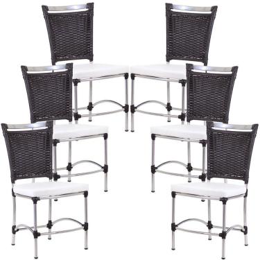 Imagem de 6 Cadeiras Jk Fibra Sintética E Assento Impermeável - Trama Tabaco