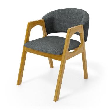 Imagem de Cadeira Agatha Madeira Maciça Estofada Para Mesa De Jantar Linho Chumbo 406