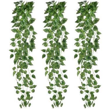 Imagem de WSSROGY 3 peças de plantas artificiais falsas para pendurar, videiras pothos falsas para pendurar vegetação para parede, quarto, decoração interna e externa