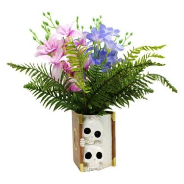 Imagem de Livro de caveiras de resina Flowerpot Creative Gothic 19x16,5x14cm - y