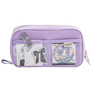 Imagem de Estojo de lápis com tecido de grande capacidade com bolso transparente