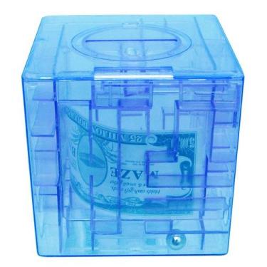 Imagem de Puzzle 3D Cube Money Bank para crianças Blue Transparent Maze - yiweis