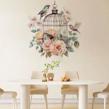 Imagem de Adesivos de parede Creative Birdcage Floral Birdcage e Rose Decalque -