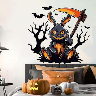 Imagem de Adesivos de parede Halloween Black Bunny Scary Rabbit w/ Scyth - yiwei