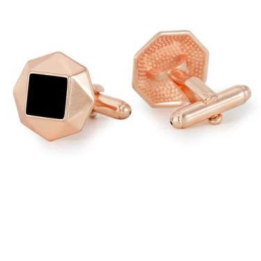 Imagem de Abotoaduras para homens com design quadrado em ouro rosa e cobre preto