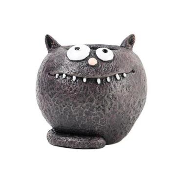 Imagem de Vaso de flores em resina engraçada com design de gato preto 11x11x11cm