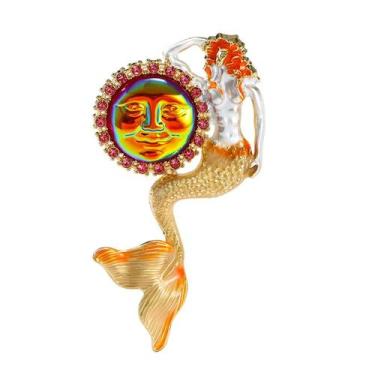 Imagem de Alfinetes de broche de sereia vintage com design colorido de rosto sol