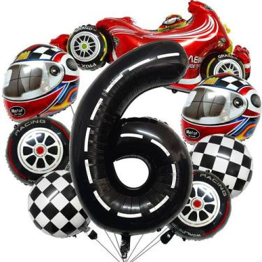 Imagem de Kit de balão, tema de corrida de 6º aniversário, 8 unidades com folha 