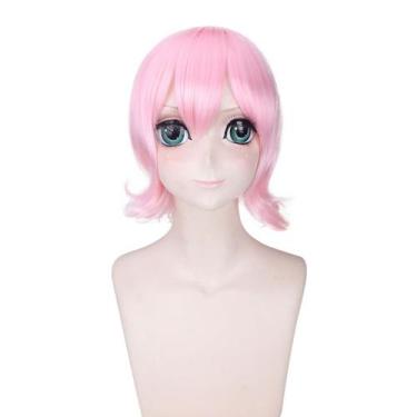 Imagem de Peruca de cosplay curta rosa encaracolada resistente ao calor de 40 cm