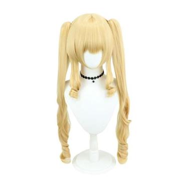 Imagem de Peruca de cosplay Loira Honey Blonde Long Curly Twin Rabos de Cavalo 1