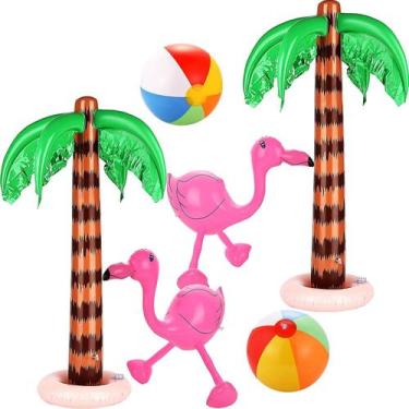 Imagem de Palmeira inflável com flamingo e bola de praia, conjunto de 6 - Gloome