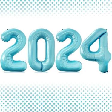 Imagem de Balão Lovoir 2024 Número 2024 Baby Blue 1m Mylar Foil