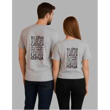 Imagem de Kit Casal Camiseta Algodão Unissex Jesus Eu Creio - MB SPORTS, Cinza, 