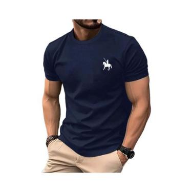 Imagem de Camiseta Masculina De Verão Em Algodão Com Estampa De Cavaleiro, Casua