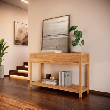 Imagem de Aparador Madeira Maciça 1551NC Nature com 2 Gavetas e Prateleira Rústico Claro Finestra