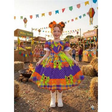 Imagem de Vestido Marie Junino Luxo Arraia do Coração Roxo para Festas Juninas, 