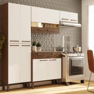Imagem de Cozinha Marina C/ Balcão Branco Nogueira Ripado - Mobiliar Home Shop